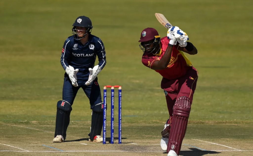 Jason Holder cover drives during his fighting knock of 45